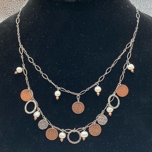 Silpada N1567 Sterling Silver 925 Copper Coin Pearl Cha Cha Necklace Layered